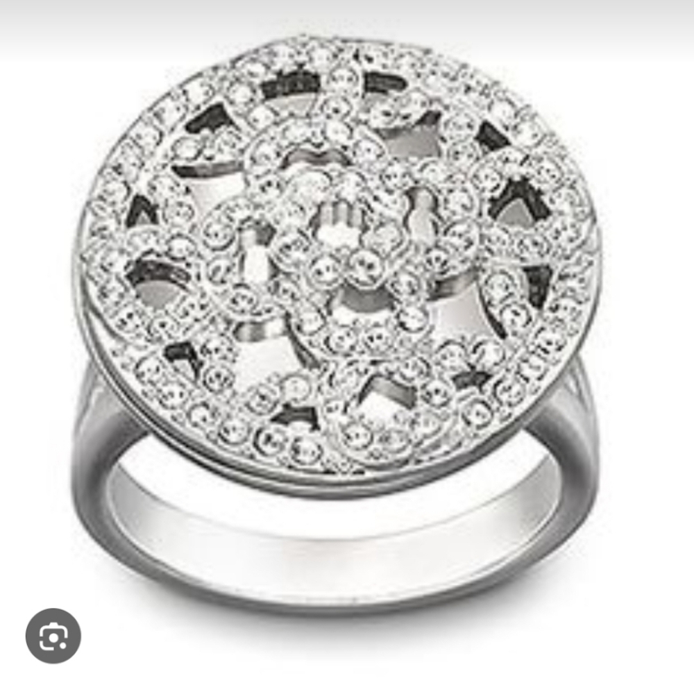 Rare Swarovski Silver Crystal Ring Size 52 Or 5.75- Good Condition